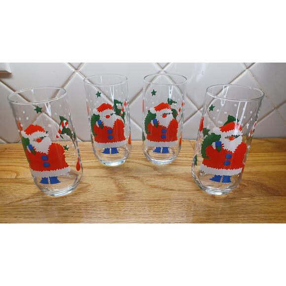 Set of 4 Vintage Jolly Santa 16 oz Christmas‎ Glasses - Picture 1 of 5